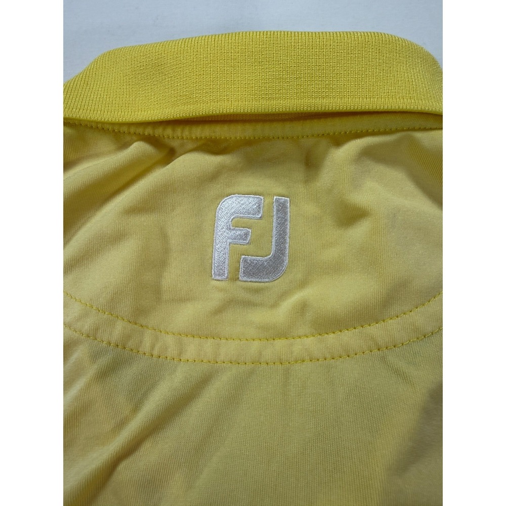 FootJoy FJ Performance Golf Polo Shirt Mens Large Yellow Blue Stripe Crest Logo - Picture 7 of 8